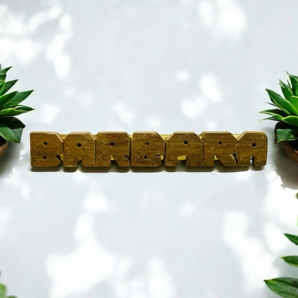 Vintage Wood BARBARA Name Brooch With C Clasp Handcrafted Nice Gift